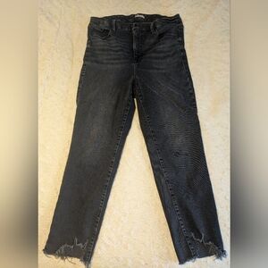 Good American Good Classic Raw Hem Straight Leg High Rise Black Jeans sz 15